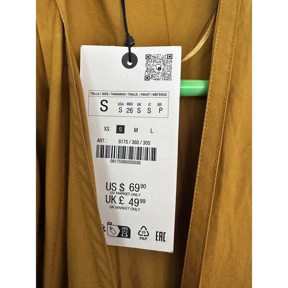 NWT Zara Women's Mustard Yellow 100% Cotton Poplin Midi Dress Size Small - Picture 4 of 7